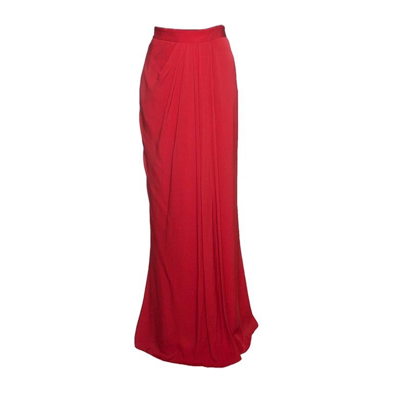 Alexander McQueen Red Pleated Front Cady Maxi Skirt S