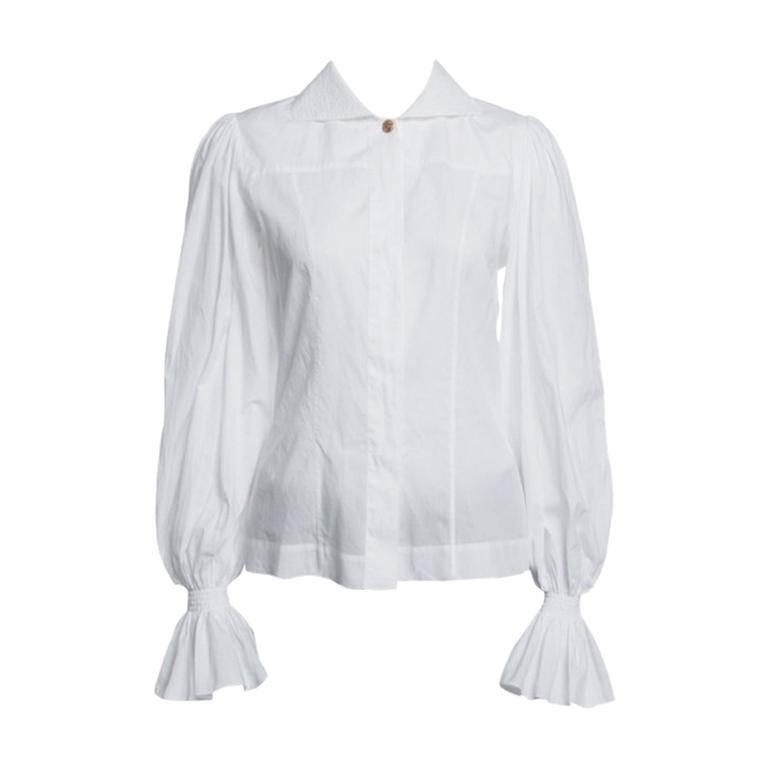Fendi White Ruffled Cuff Detail Long Sleeve Shirt S