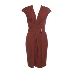 Gucci Brown Stretch Cotton Belted Horsebit Buckle Detail Dress M