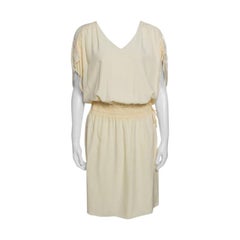 Chloe Vanilla Yellow Smocked Waist Lace Insert Tie Detail Dress M