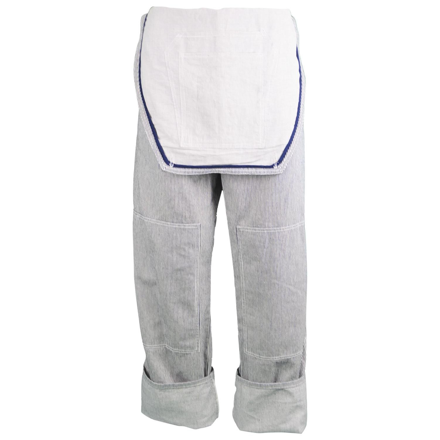Alexander McQueen Men's Pinstripe Cotton Overall Pants with Bib Front