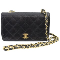 Black Chanel Mini 20 cm Lezard Bag with Golden Hardware