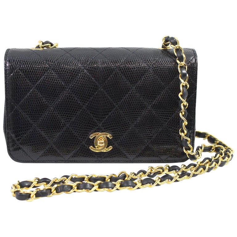 Black Chanel Mini 20 cm Lezard Bag with Golden Hardware at 1stDibs