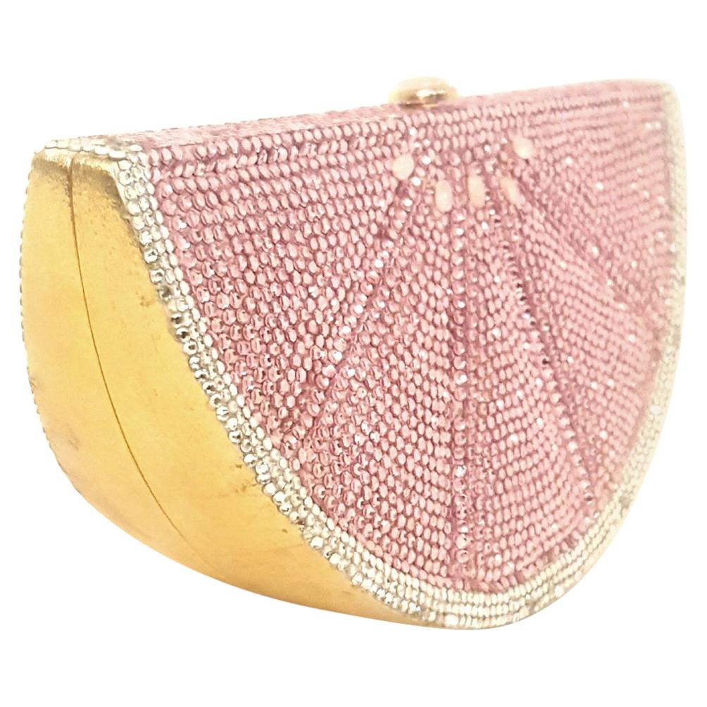Judith Leiber Pink  and White Grapefruit Slice Clutch