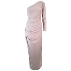 'H' HALSTON Taupe One Shoulder Ruched Gown Size 6 8