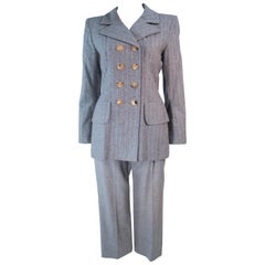 Vintage YVES SAINT LAURENT Grey Wool Pinstripe Cropped Trouser Set Size 40