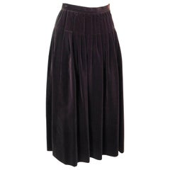 Vintage YVES SAINT LAURENT Brown Velvet Pleated Flare Skirt Size 36