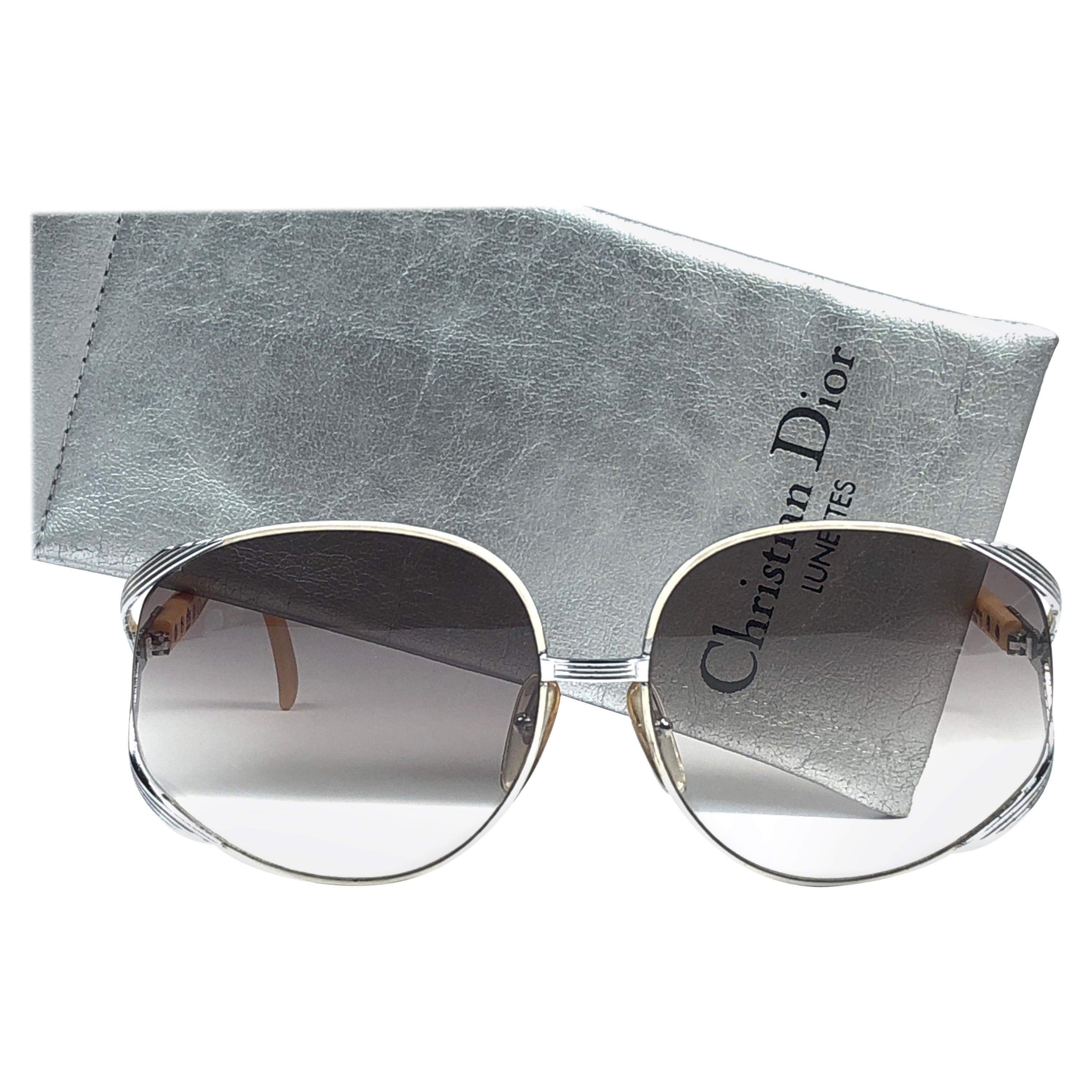 New Vintage Christian Dior 2250 Oversized Silver White & Beige Sunglasses  For Sale