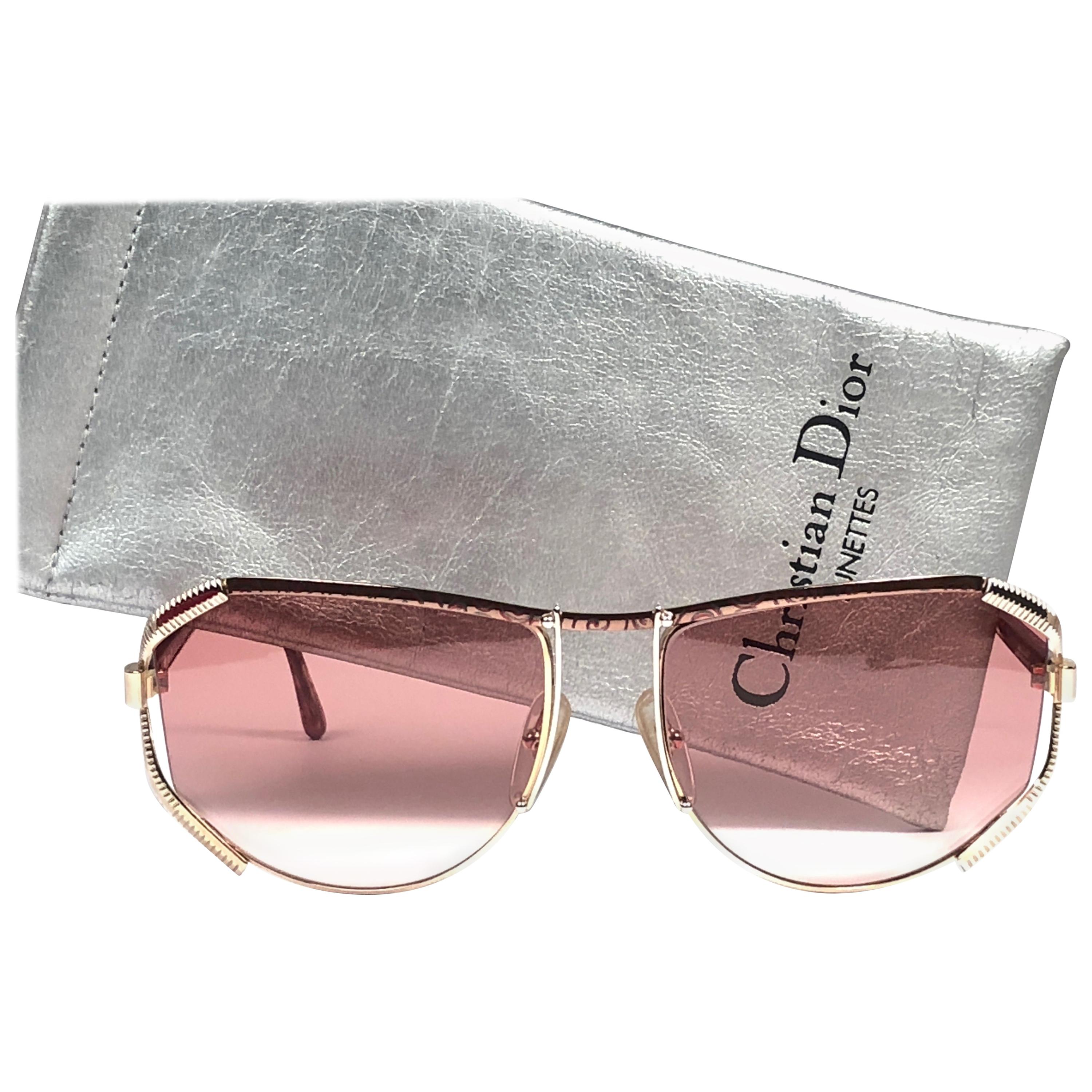 New Vintage Christian Dior 2609 Oversized Gold & Rose Details Sunglasses 