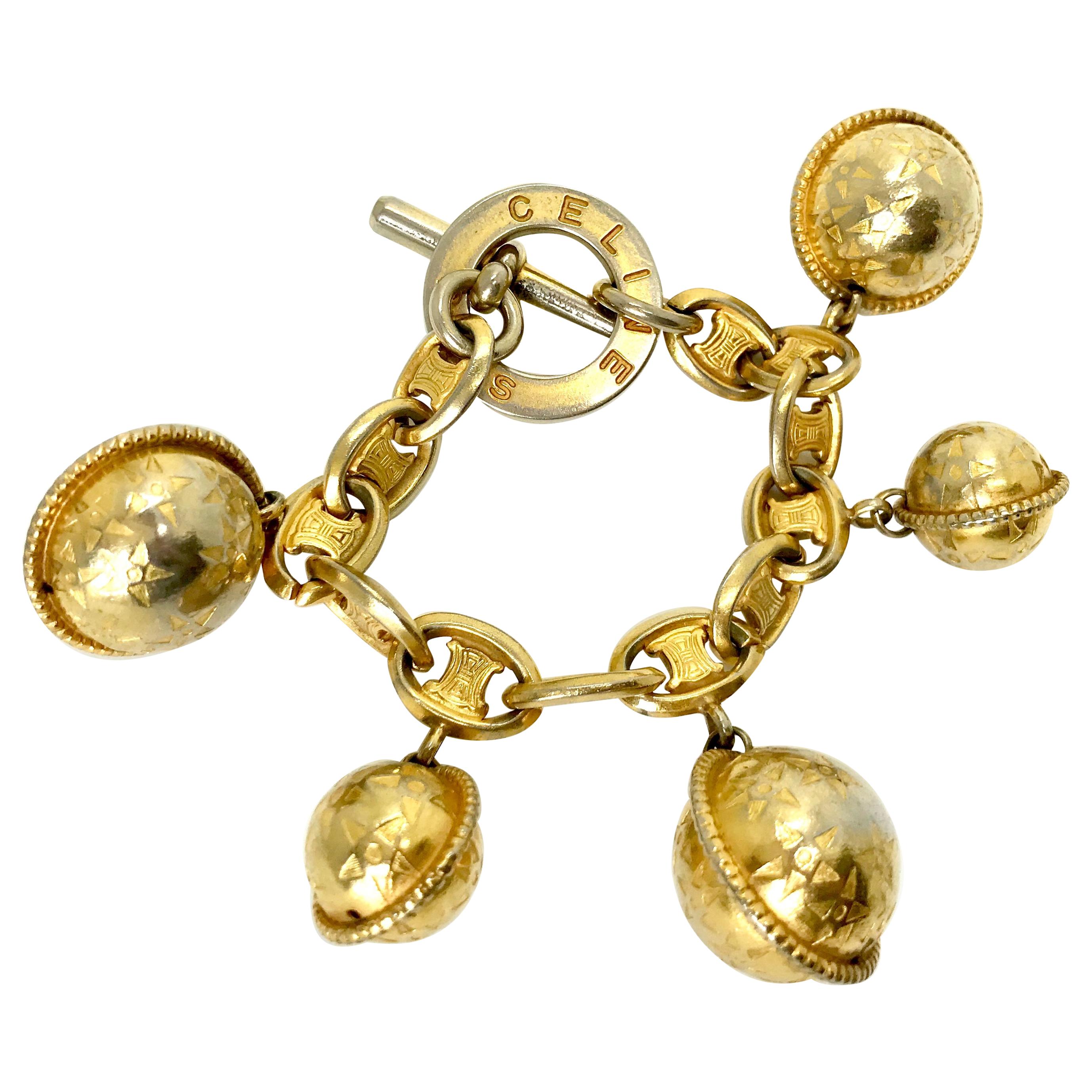 Celine 1980s Vintage Globe Charm Bracelet For Sale