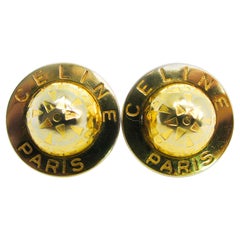 Celine 90s Vintage Globe Gold Plated Clip On Earrings