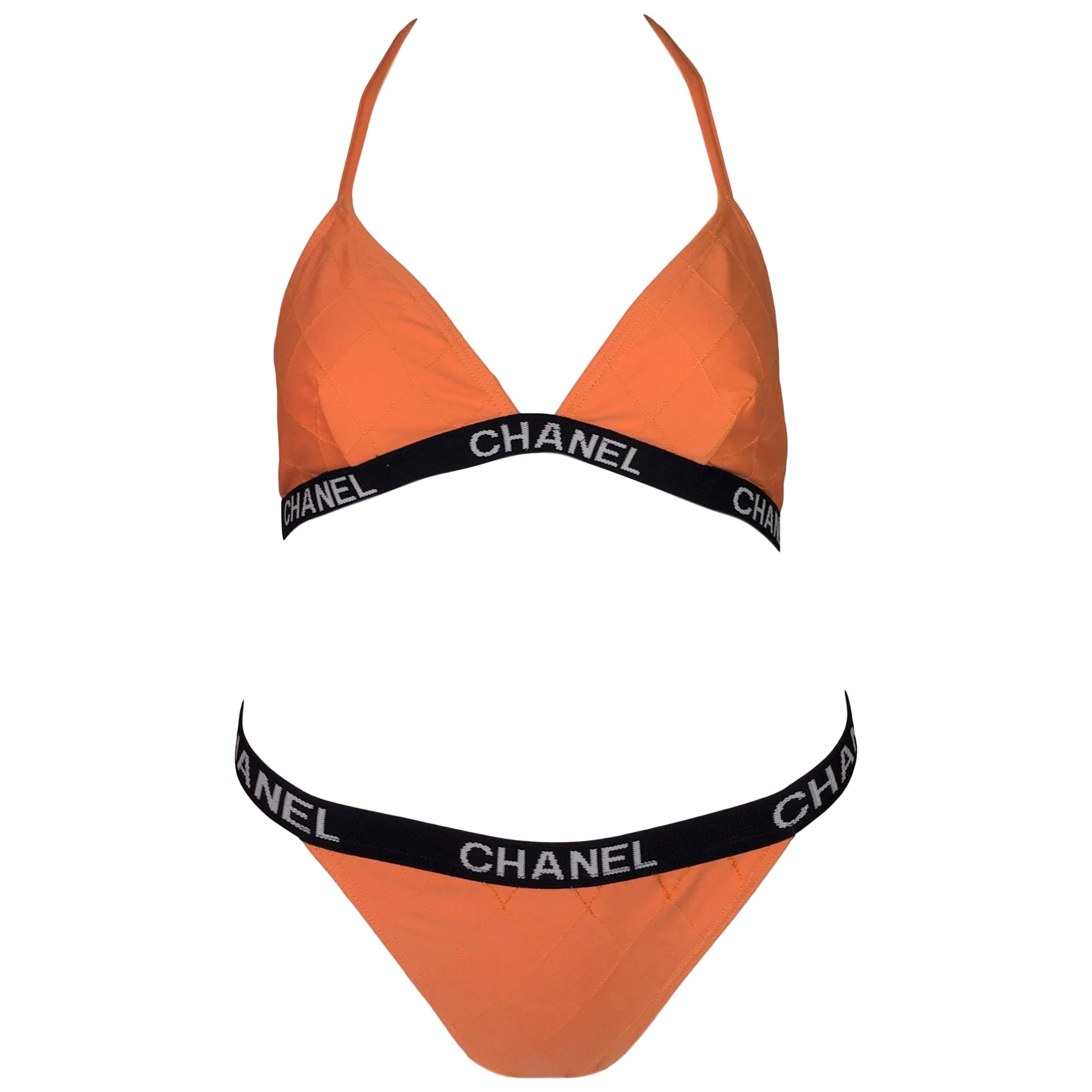 C. 1995 Chanel Orange Monogram Logo Bikini Swimwear