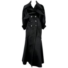 early 1990's KARL LAGERFELD black angora wool coat with neck-tie