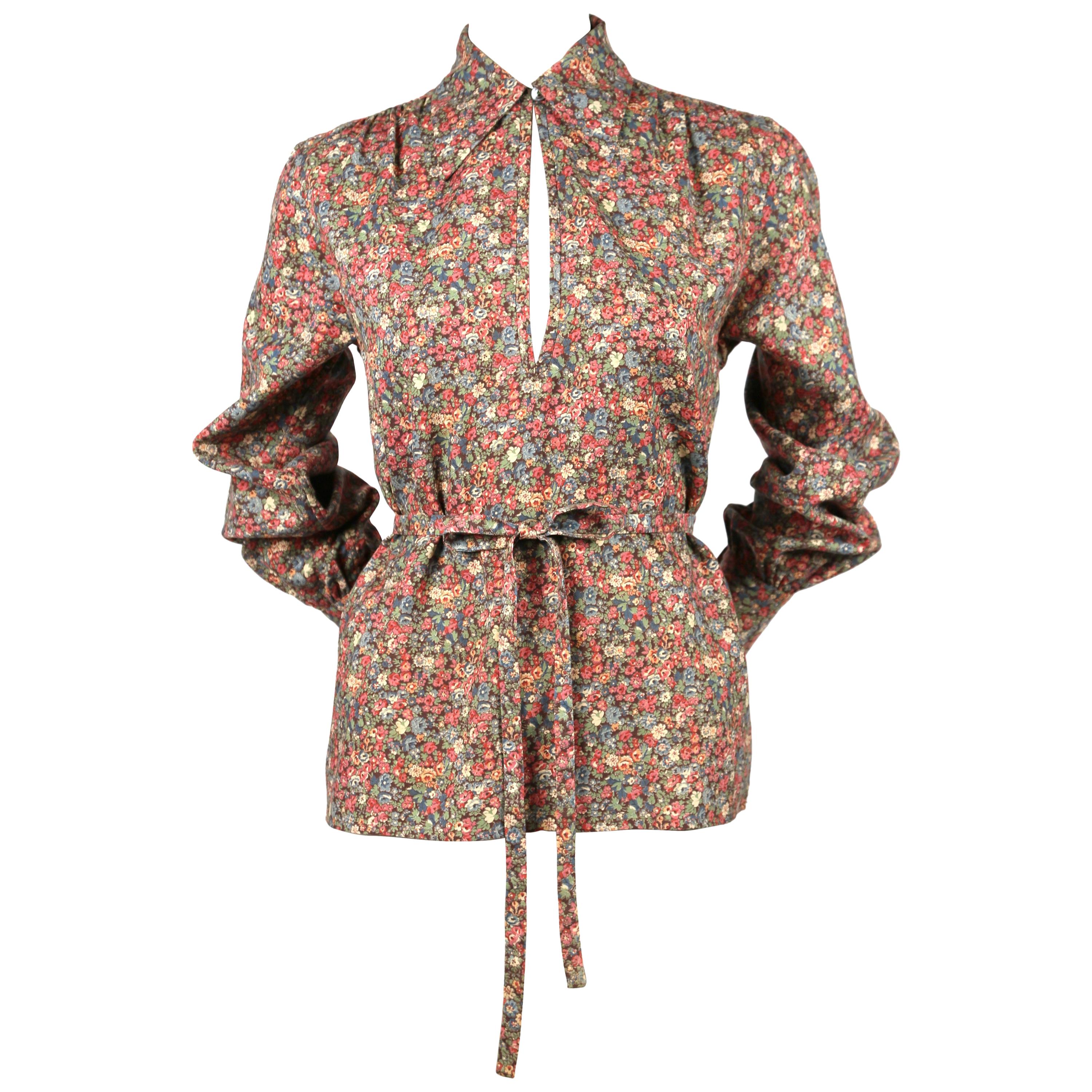 1970's YVES SAINT LAURENT floral peasant blouse with tie