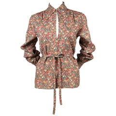 Vintage 1970's YVES SAINT LAURENT floral peasant blouse with tie