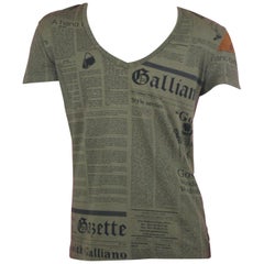 Galliano Gazette Newspaper Print Olive T-Shirt, SS2006, Size S