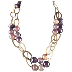Handmade in Italy Gilded Sterling Silver 925 Gold Necklace with Agate Beads