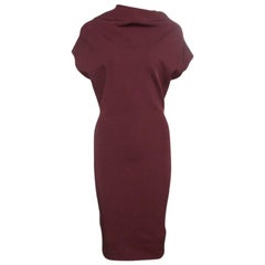 Victoria Beckham Burgundy Knit Draped High Neck Bodycon Dress S