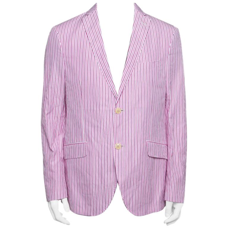 Etro Pink and White Striped Cotton Tailored Blazer XL