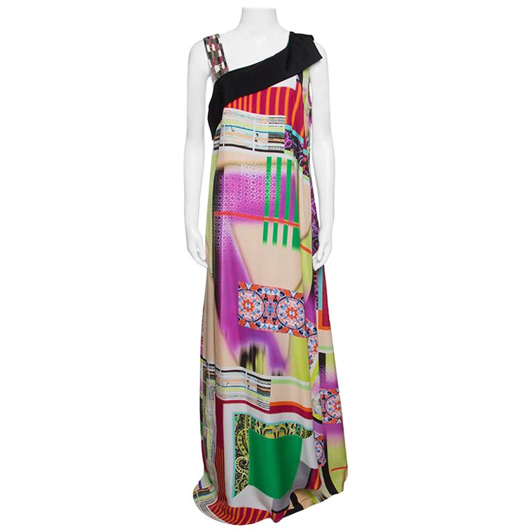 Etro Multicolor Printed Silk Embellished Strap Detail Sleeveless Maxi Dress L