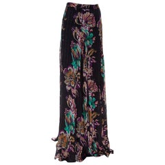 Etro Black Floral Printed Crinkled Silk Maxi Skirt M