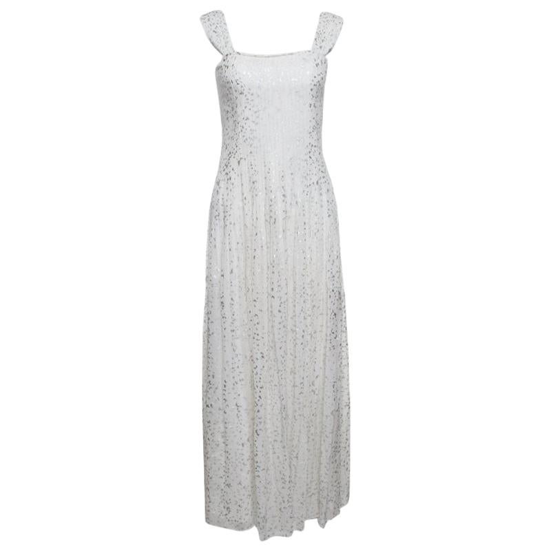 Diane Von Furstenberg Off White Flutter Foil Lillie Maxi Dress S