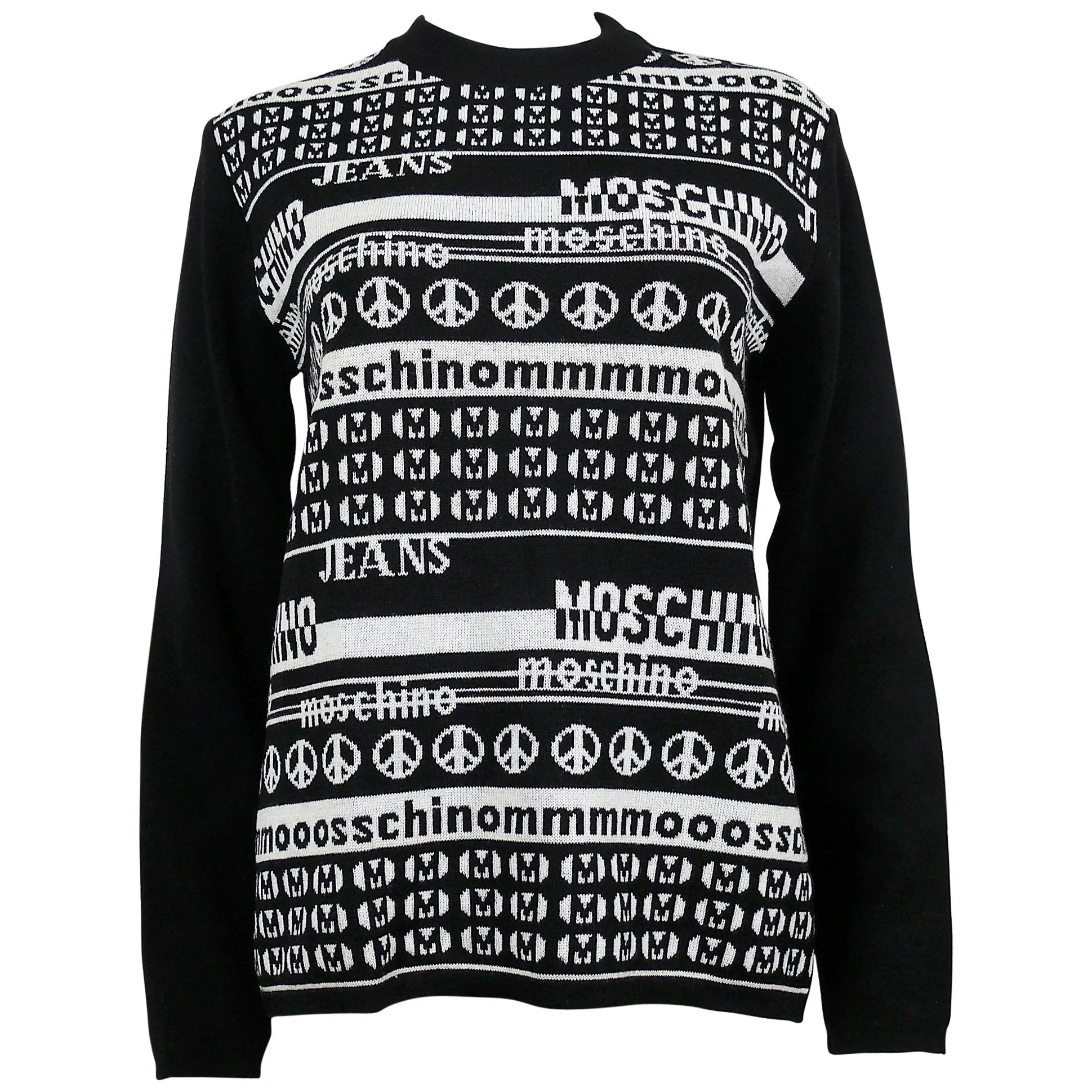 Moschino Vintage Black and White Computer Screen Wool Light Sweater Size M For Sale
