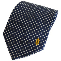 Yves Saint Laurent Tie Polka Dot Handmade Silk Vintage Blue, 1990s