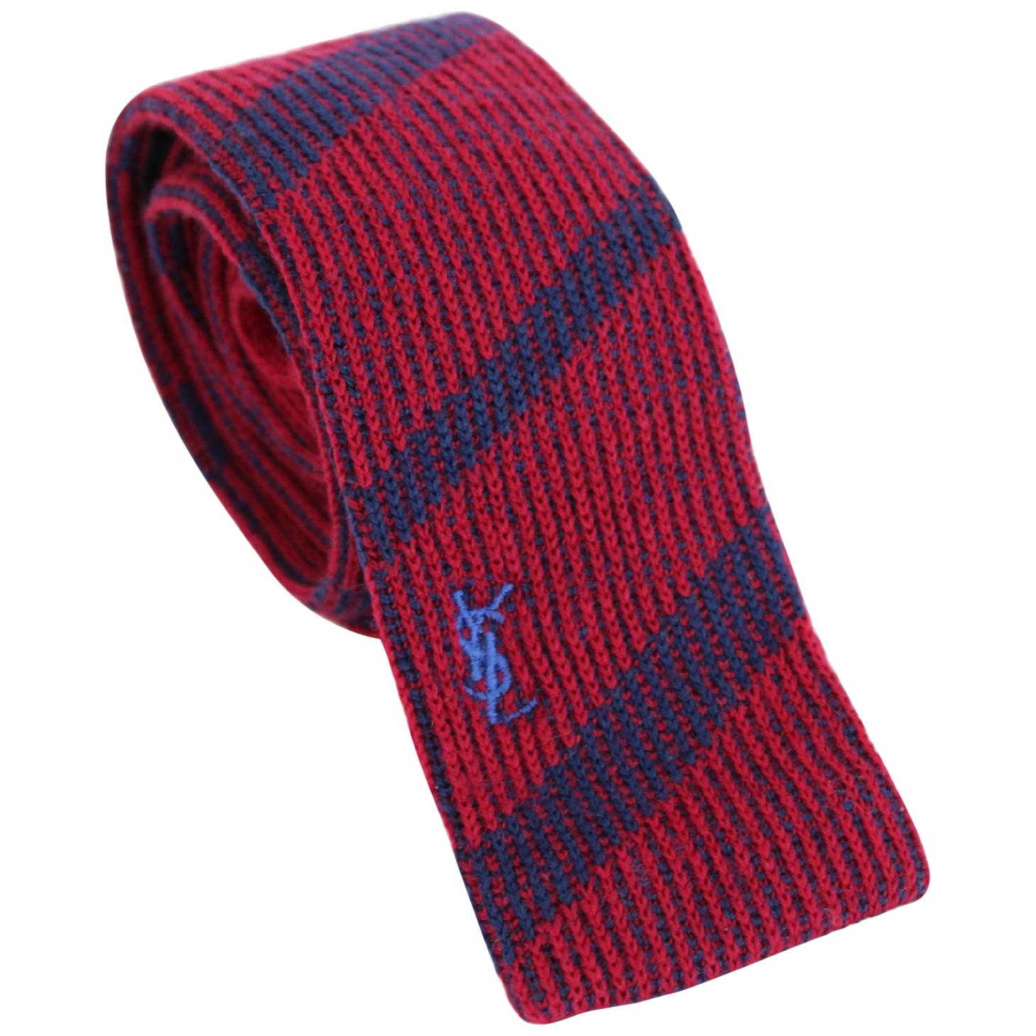 Yves Saint Laurent Pinstripe Tie Wool Vintage Blue Red, 1990
