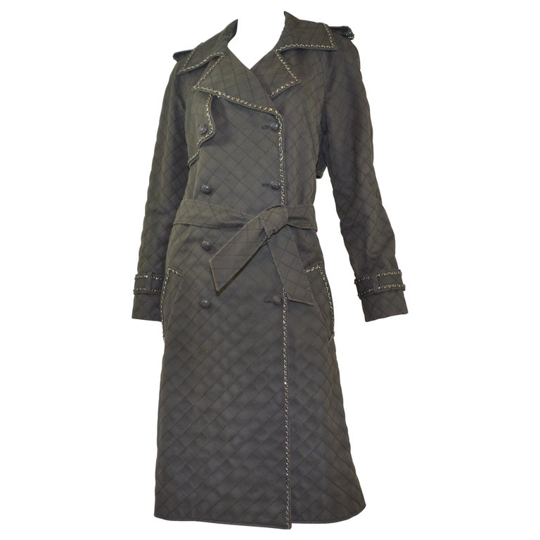 Chanel Trench Coat with Chain Trim 2004 A For Sale at 1stDibs | trench coat  chanel