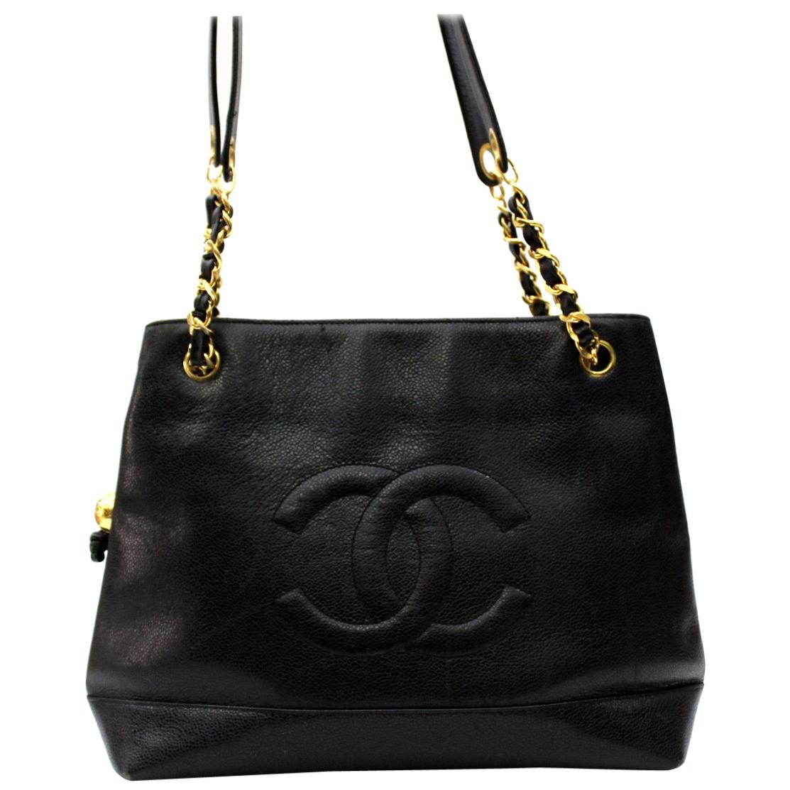 1992s Chanel Black Cavier Leather Shopping Bag