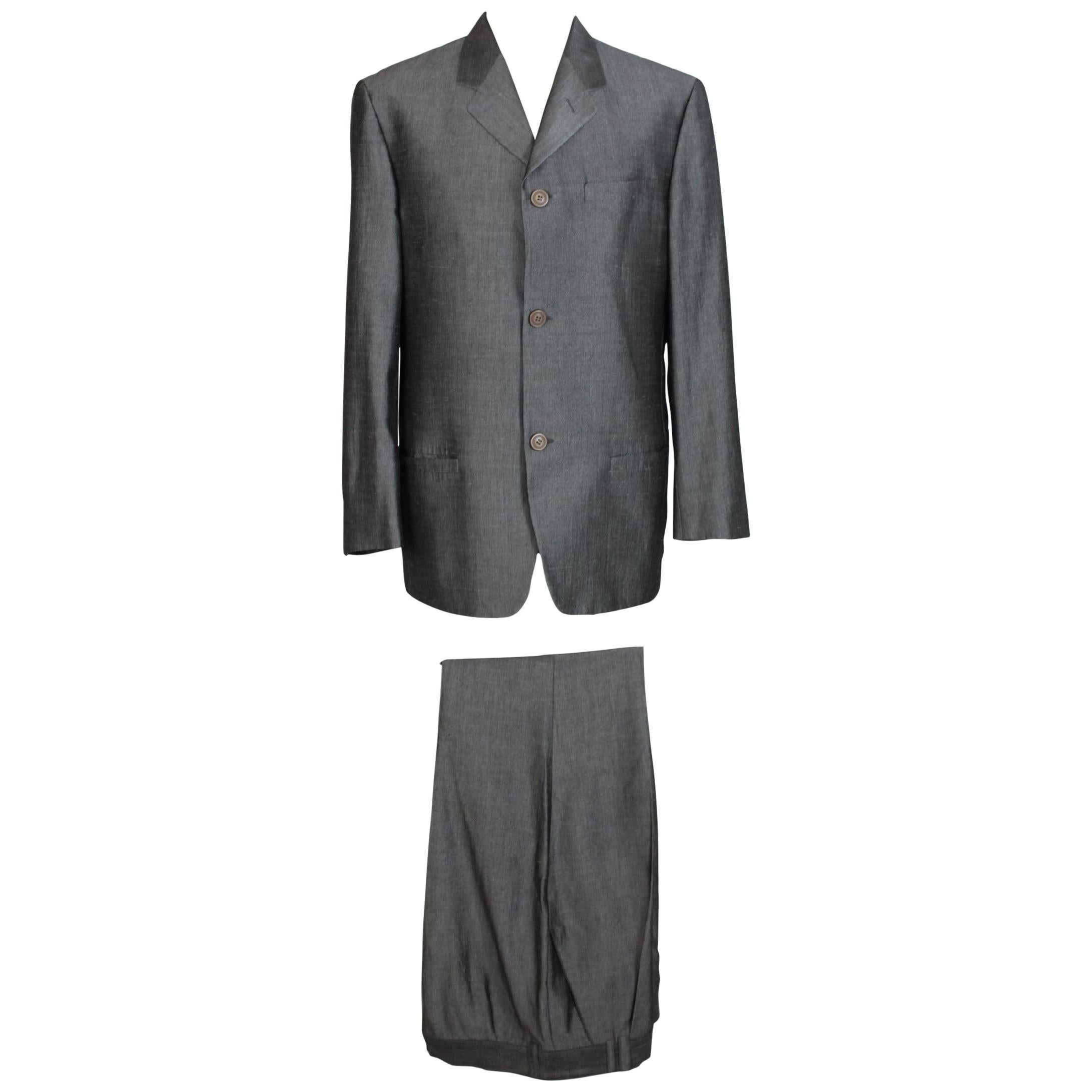 Gianni Versace Vintage Suit Gray Linen Complete Vest, 1990s
