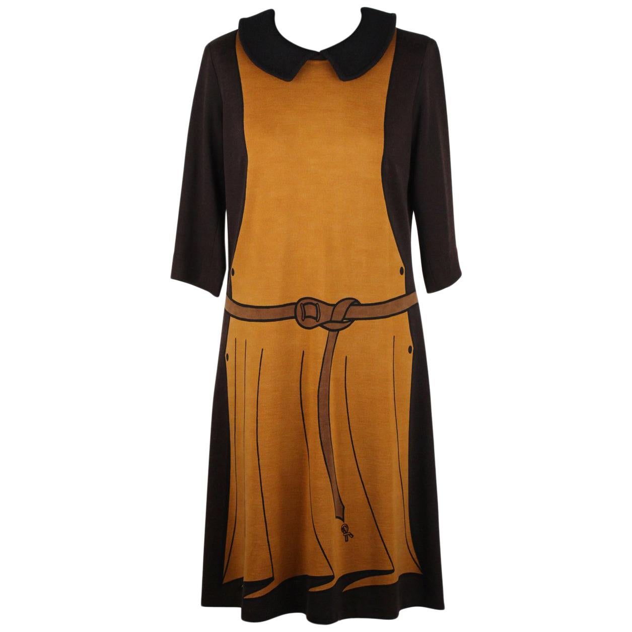 Roberta Di Camerino Vintage Trompe l'Oeil 3/4 Sleeve Dress Size 48