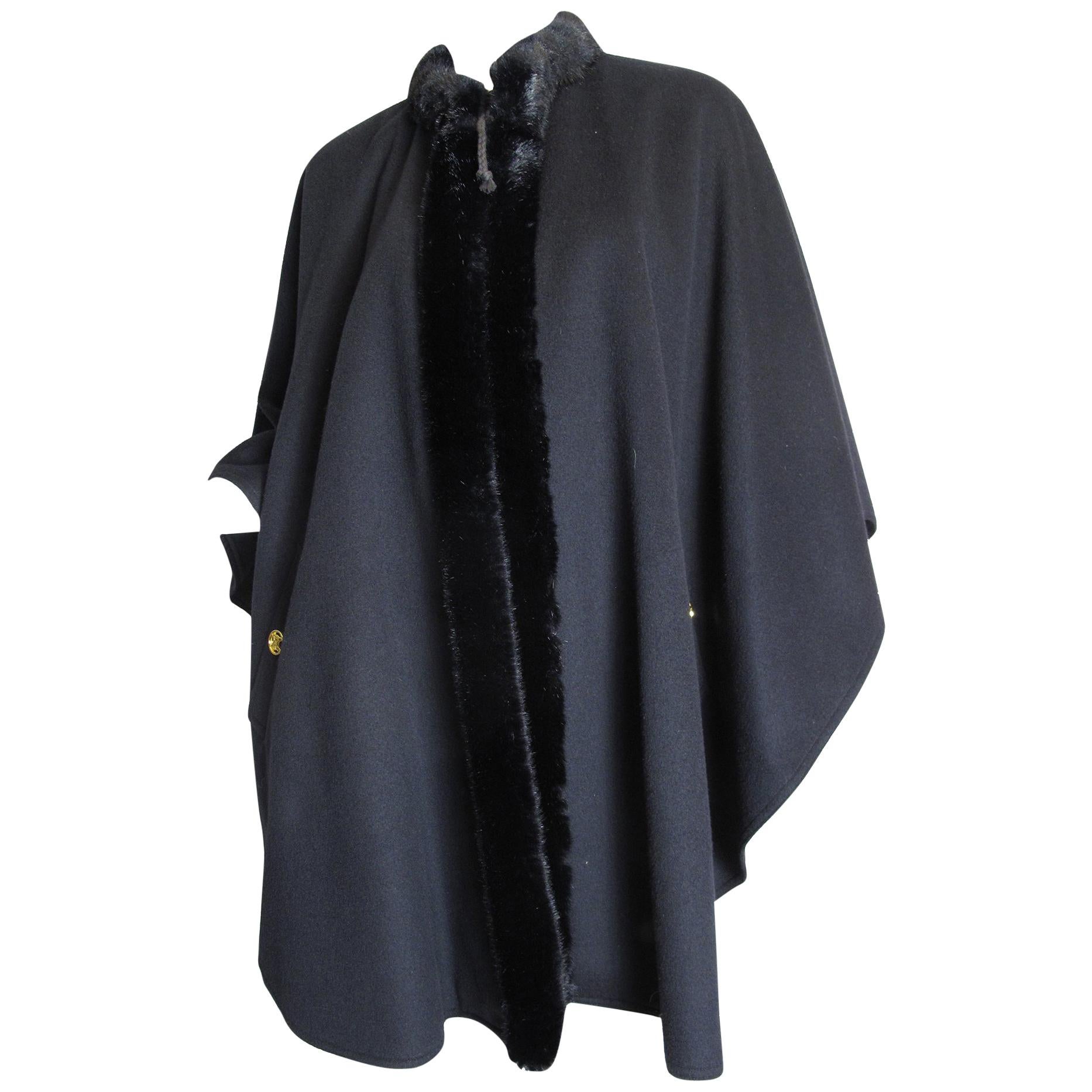 Celine Wool Cape with Fake Fur Collar,  1980s