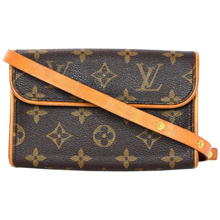 Louis Vuitton LV Coated Canvas Monogram Logo Florentine Leather Belt Bag Sz XS For Sale at 1stdibs