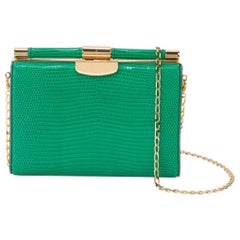 TYLER ELLIS Jamie Clutch Small Emerald Green Lizard Gold Hardware