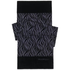 SALVATORE FERRAGAMO Black Tiger Animal Stripe Velvet Burnout Oblong Silk Scarf