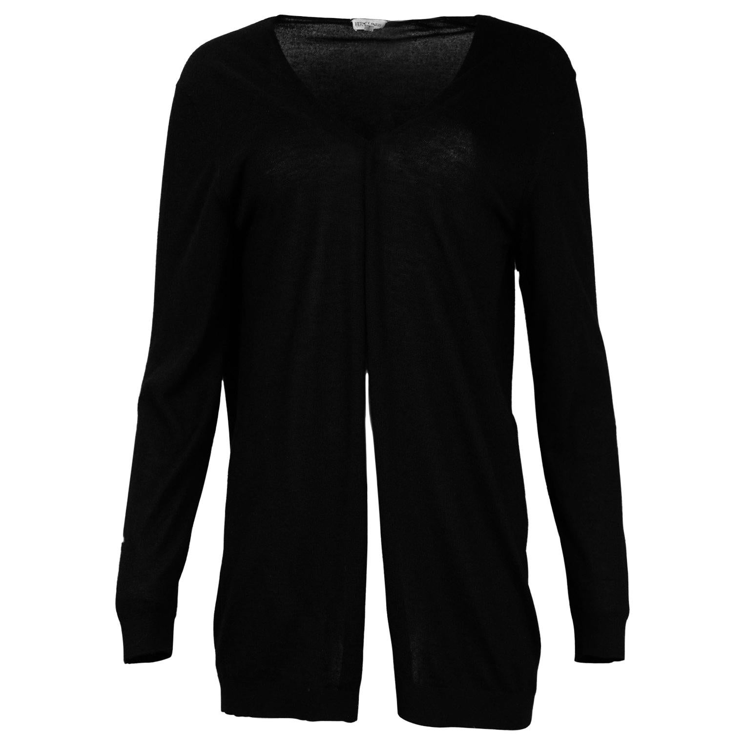 Hermes Black Cashmere/Silk Open Front Cardigan Sz Large