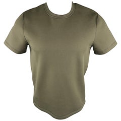 Vintage CALVIN KLEIN COLLECTION Size S Olive Solid Cotton Blend T-shirt
