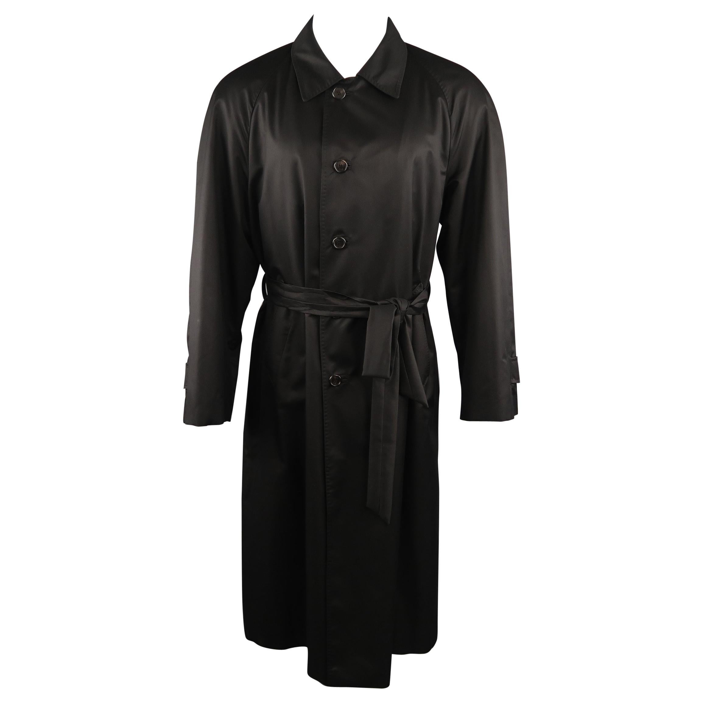 BRIONI 38 Black Solid Silk Long Trenchcoat