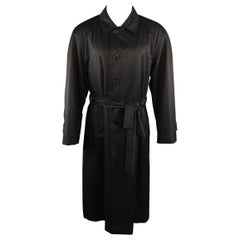 Vintage BRIONI 38 Black Solid Silk Long Trenchcoat