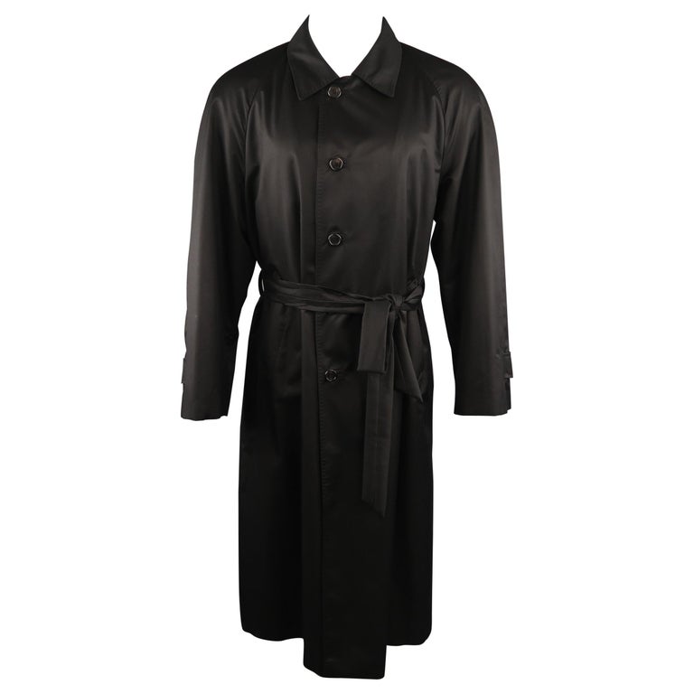 BRIONI 38 Black Solid Silk Long Trenchcoat at 1stDibs | brioni trench ...