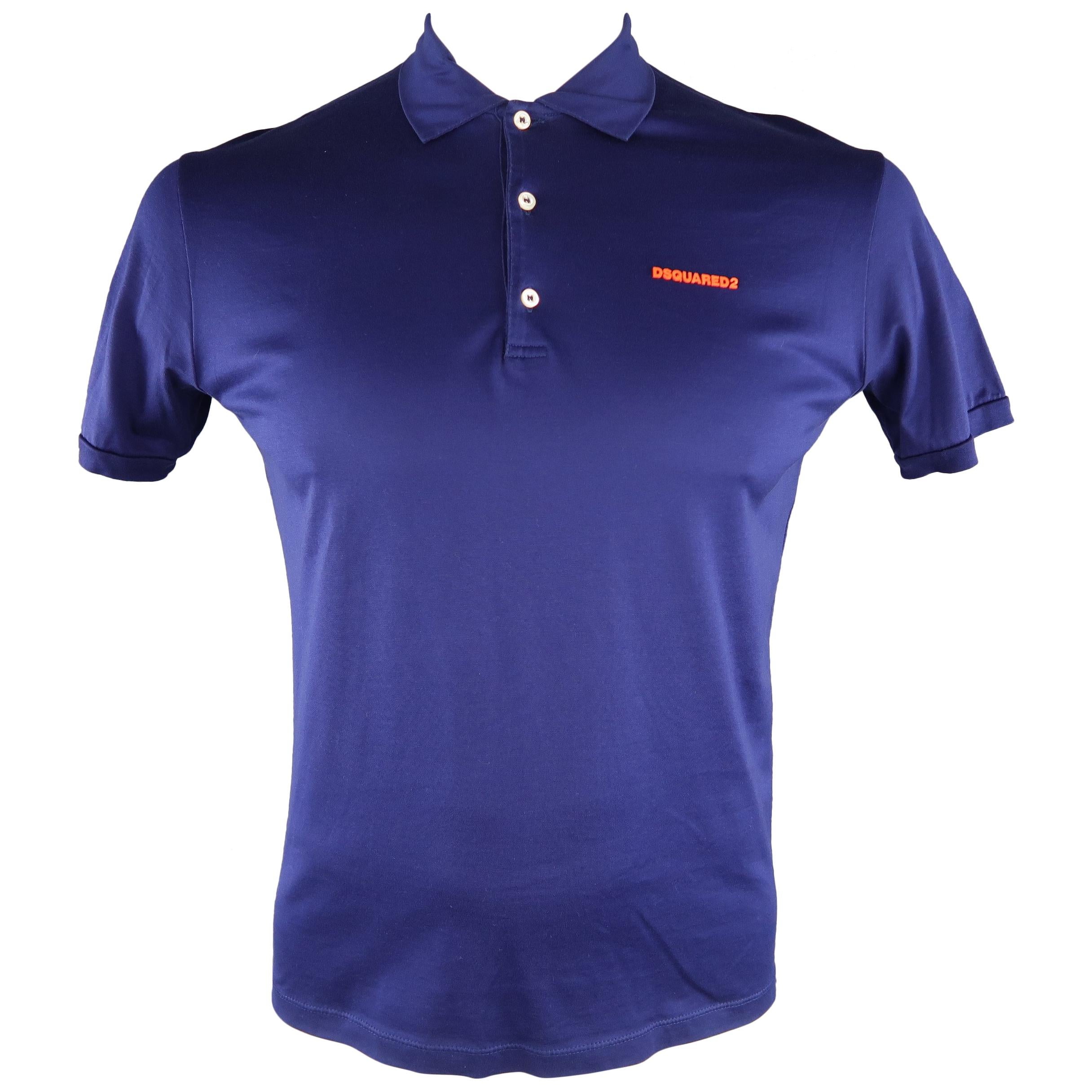 DSQUARED2 Size L Navy Solid Pique POLO