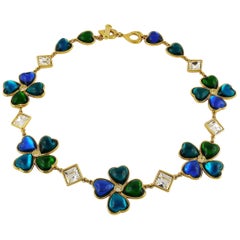 Yves Saint Laurent YSL Vintage Jewelled Clover Necklace