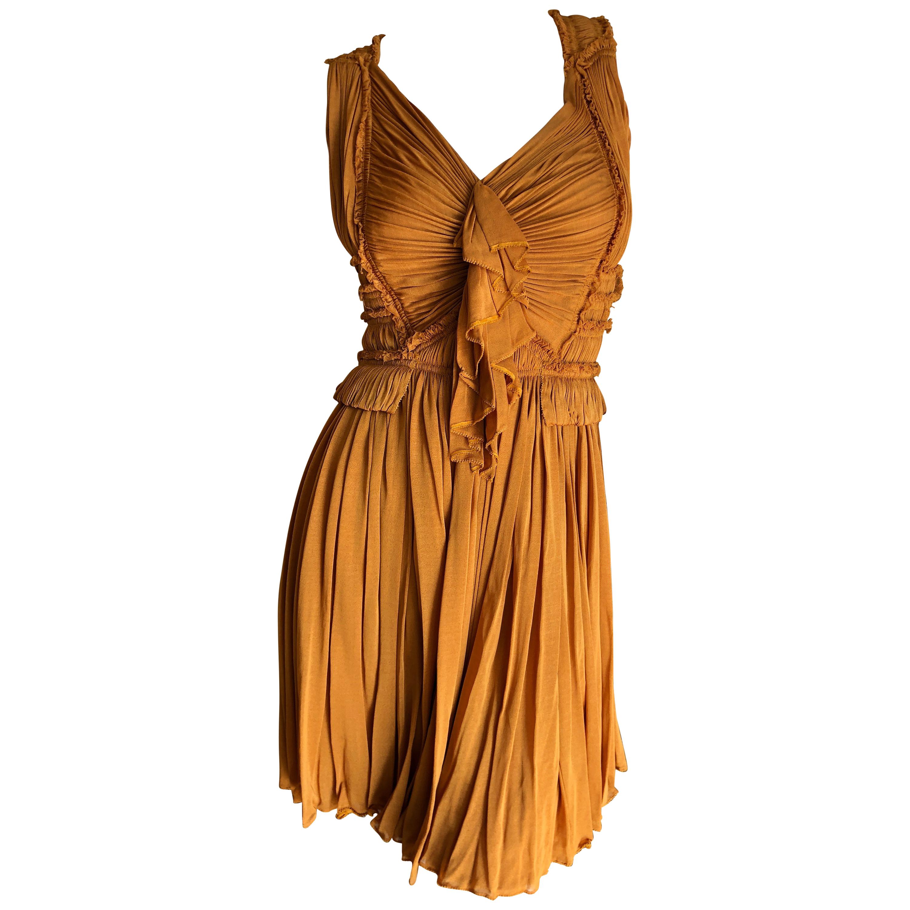 Isabel Toledo Pumpkin Plisse Pleated Silk Cocktail Mini Dress  For Sale