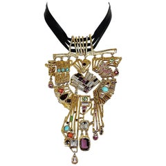 Christian Lacroix Vintage Leather Necklace with Huge Jewelled Pendant