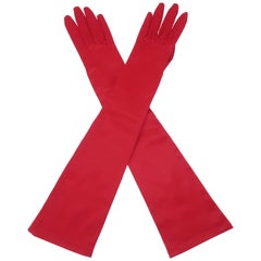 Vintage 1950’s Lipstick Red Satin Evening Opera Gloves