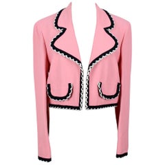 Retro 1990s Moschino Cheap & Chic Flamingo Pink Trimmed Open Front Cropped Jacket