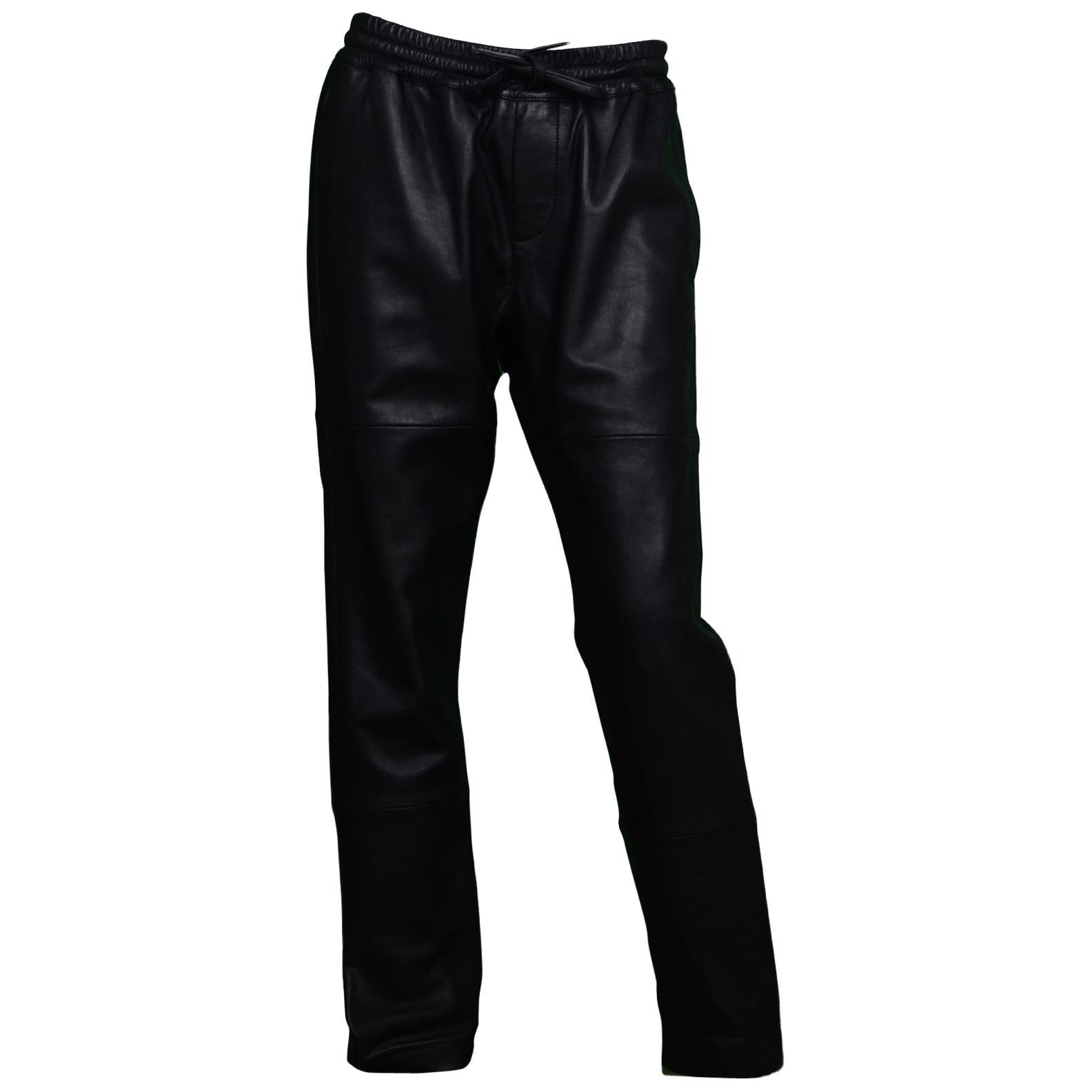 Zadig & Voltaire Black Leather Drawstring Jogger Pants Sz 40