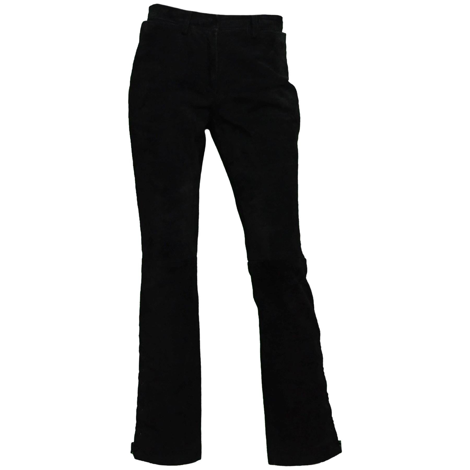 YSL Yves Saint Laurent Black Suede Pants W/ Side Lace Up Bottom Sz 36